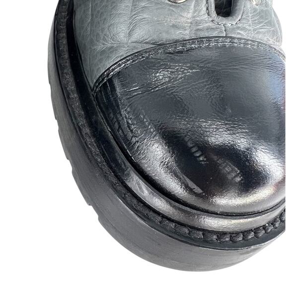 Chanel 2022 CC Chain Quilted Cap Toe Logo Combat Boots in Gray & Black - Picture 9 of 15